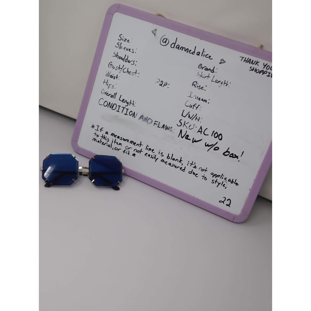 Blue Geometric Sunglasses Women Like New Gold Octagon Rimless Style Gem - Picture 6 of 6